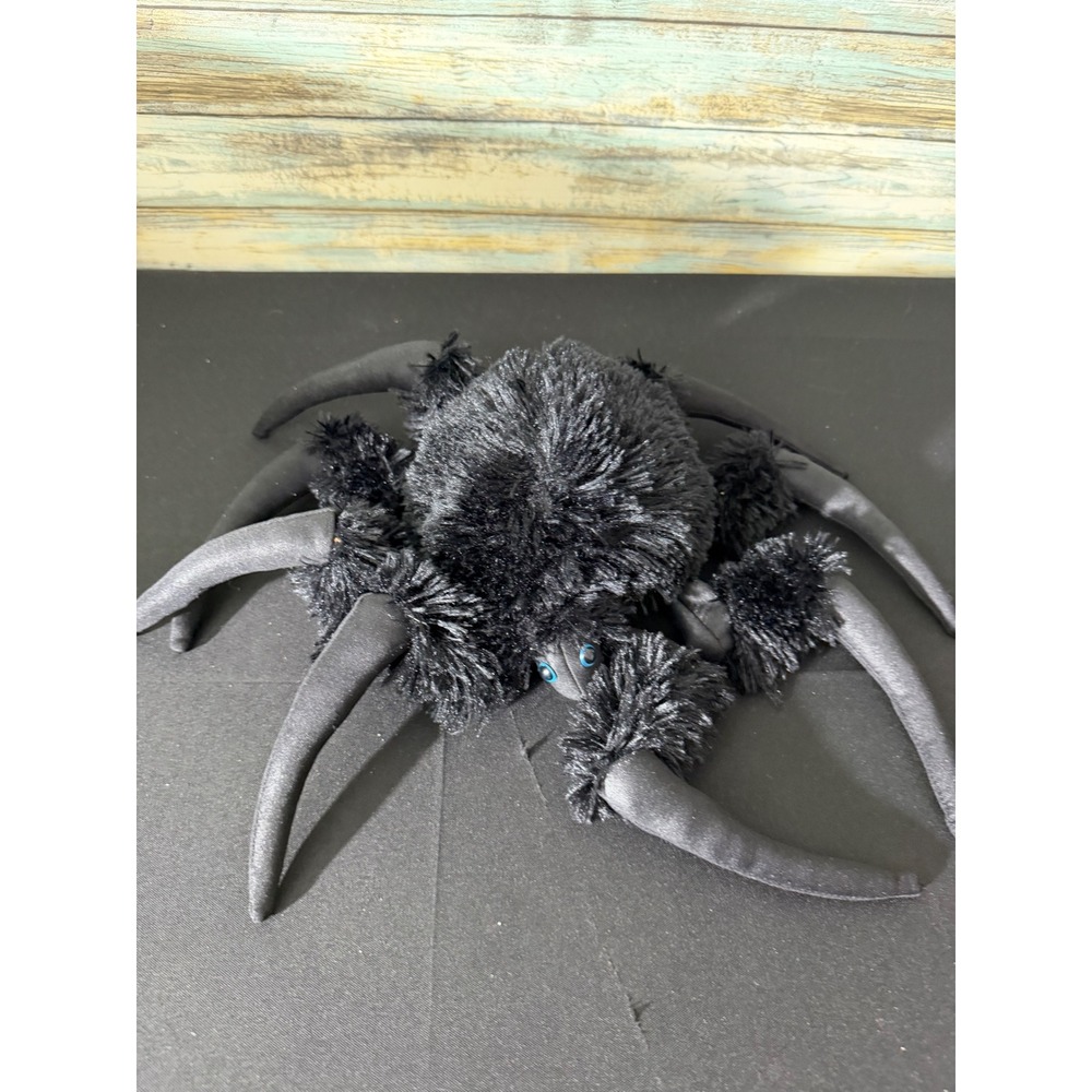 Folkmanis Spider Hand Puppet OS Black Excellent Fuzzy Plush Tinsel Blue Eyes